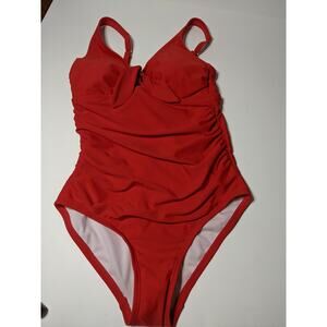 Kona Sol One Piece Swimsuit Women's‎ Tie Front Bright Red S Keyhole Knot Front